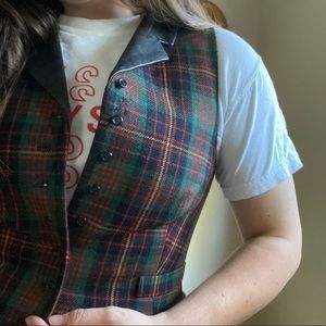 Vintage Ralph Ralph Lauren Plaid Wool/Leather Vest